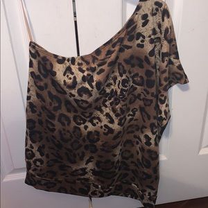 Cheetah print one shoulder/sleeve shirt